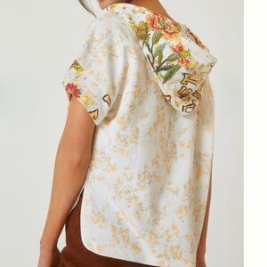 Anthropologie Daily Practice Embroidered Floral Short Sleeve Hoodie - Small